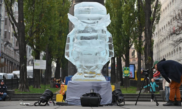 В Киеве возле Бессарабского рынка установили ледяную скульптуру рыси (фото)