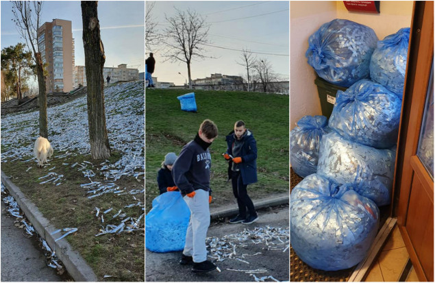В Украинке при открытии городской новогодней елки улицы города и акваторию Днепра засыпали пластиковой мишурой (фото)