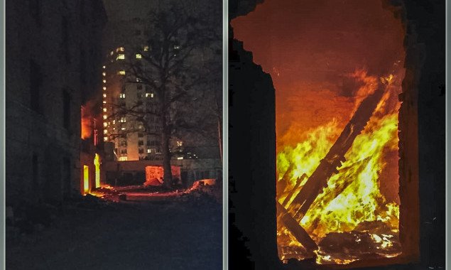 В ночь на 15 марта в Киеве дважды горело одно здание (фото, видео)