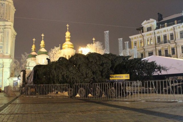 Главная новогодняя елка несмотря на “протесты лешего” уже в Киеве