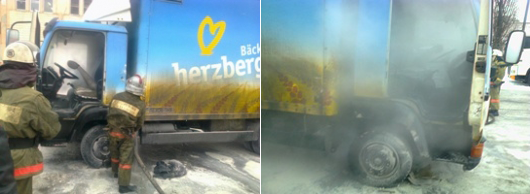 В Киеве на хлебозаводе загорелся грузовик