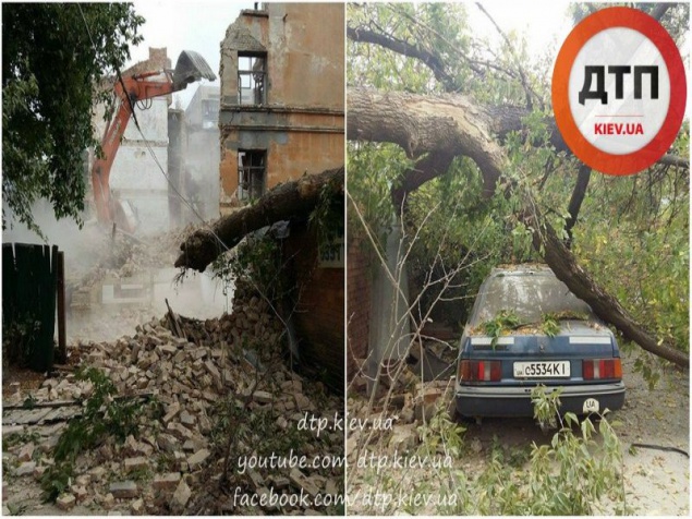 В Шевченковском районе экскаватор сбил дерево на припаркованное авто