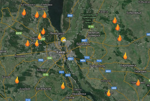 Опубликована онлайн-карта торфяных пожаров на Киевщине