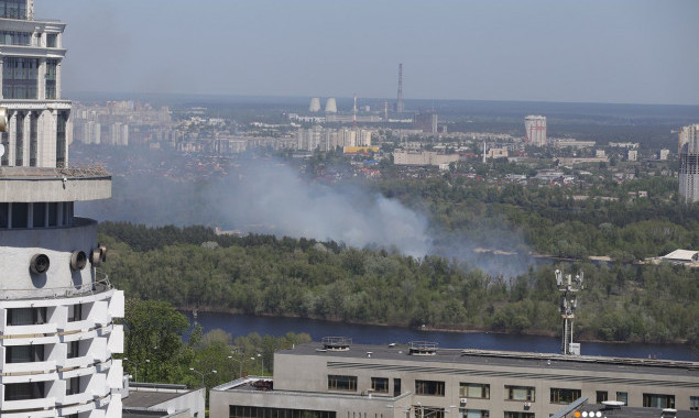 На Трухановом острове в Киеве горит трава