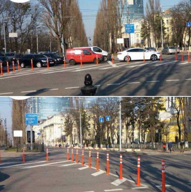 На пересечении бульвара Шевченко и улицы Леонтовича в Киеве установили 39 делиниаторов