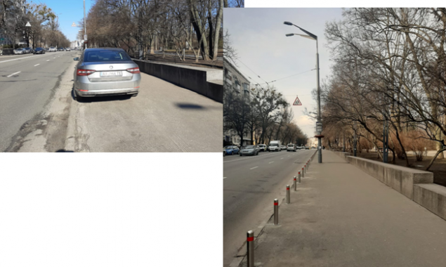 На части улицы Лаврской в Киеве установили антипарковочные столбики (фото)