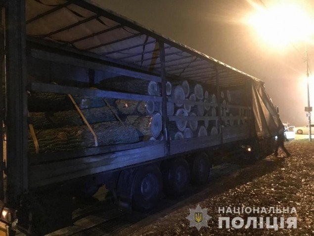 Полицейские Киевщины задержали грузовик с незаконно вырубленным лесом в Броварском районе (фото)