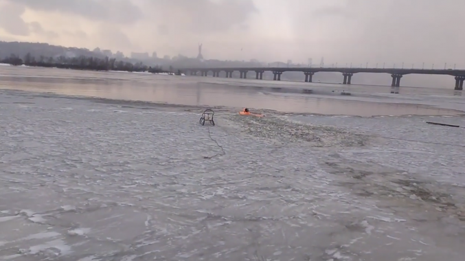 В Киеве спасли пса, провалившегося под лед на Днепре (видео)