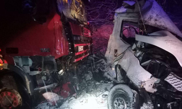 На Київщині внаслідок зіткнення лісовоза та вантажівки загинула людина (фото)