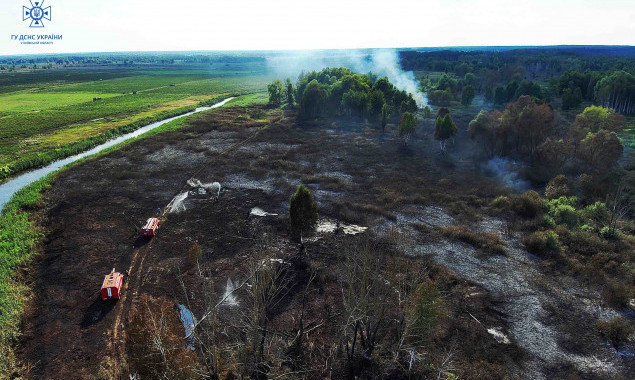 У Вишгородському районі рятувальники другу добу гасять пожежу на торфовищі  (відео)