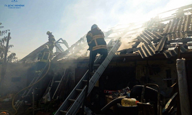 На Київщині при спалюванні сухої трави згорів гараж з автомобілем (фото, відео)